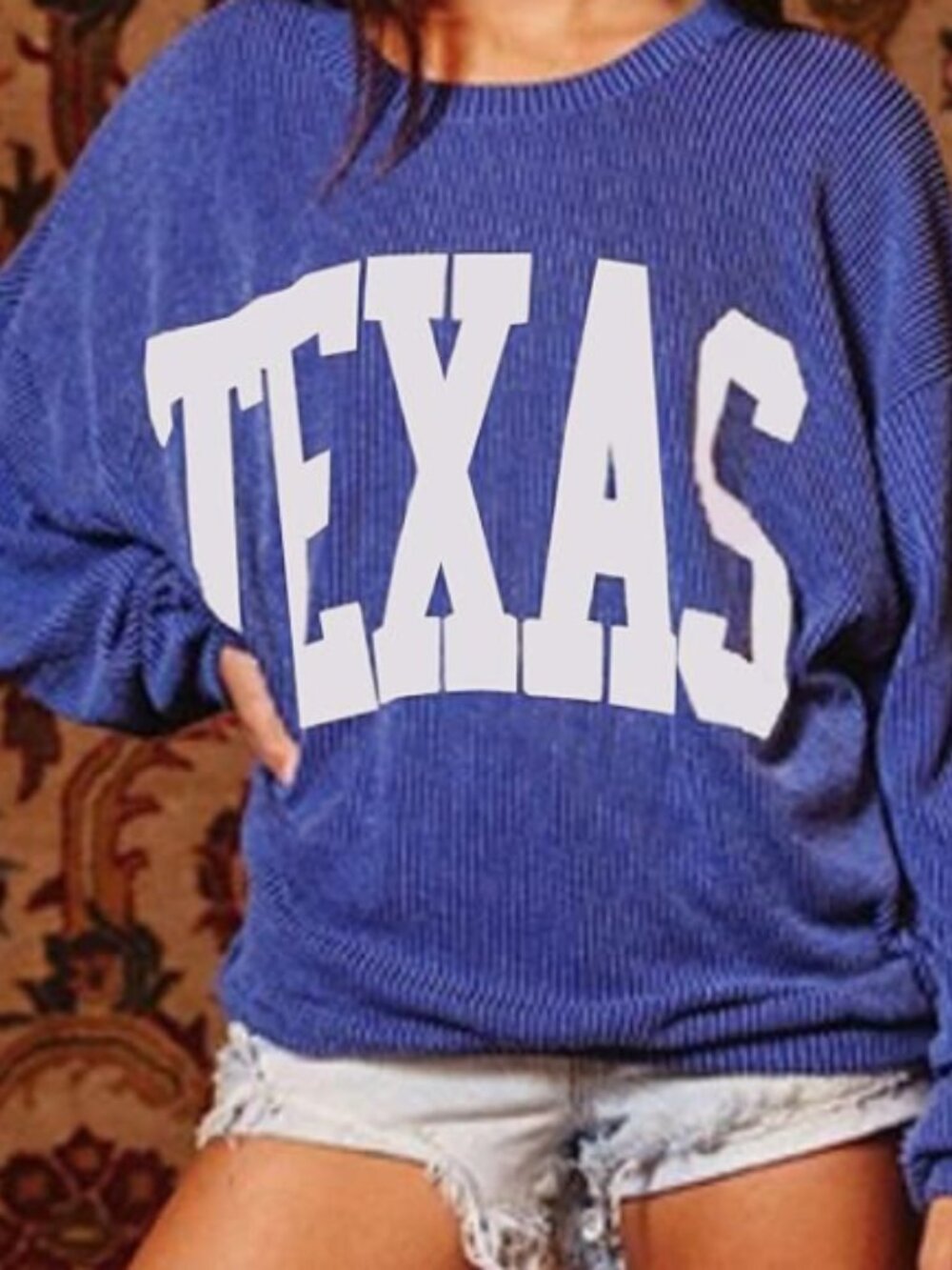 Texas Women's Sweatshirt Crew neck Graphic Shoulder Pullover Shirts long sleeve